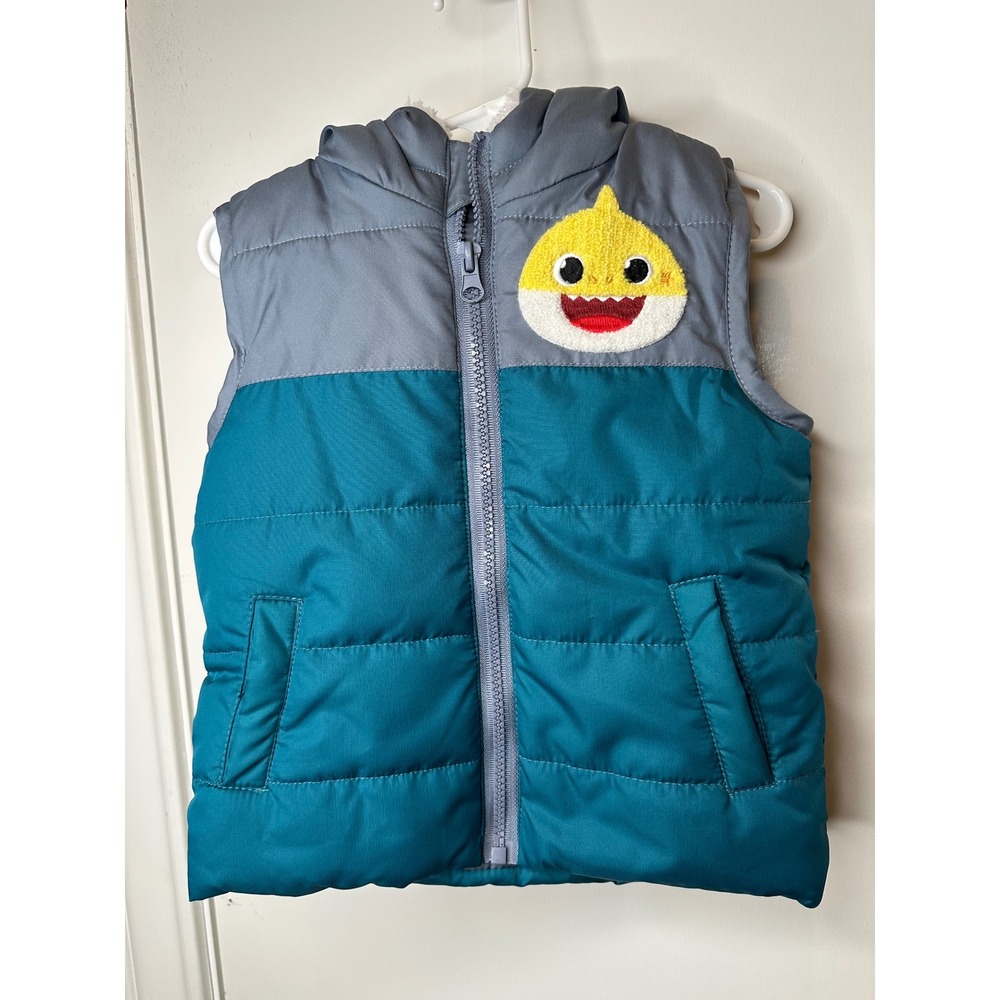 Nickelodeon Baby Shark Hooded Puffer Vest Blue Grey Fin GNPV601 Mens 2T